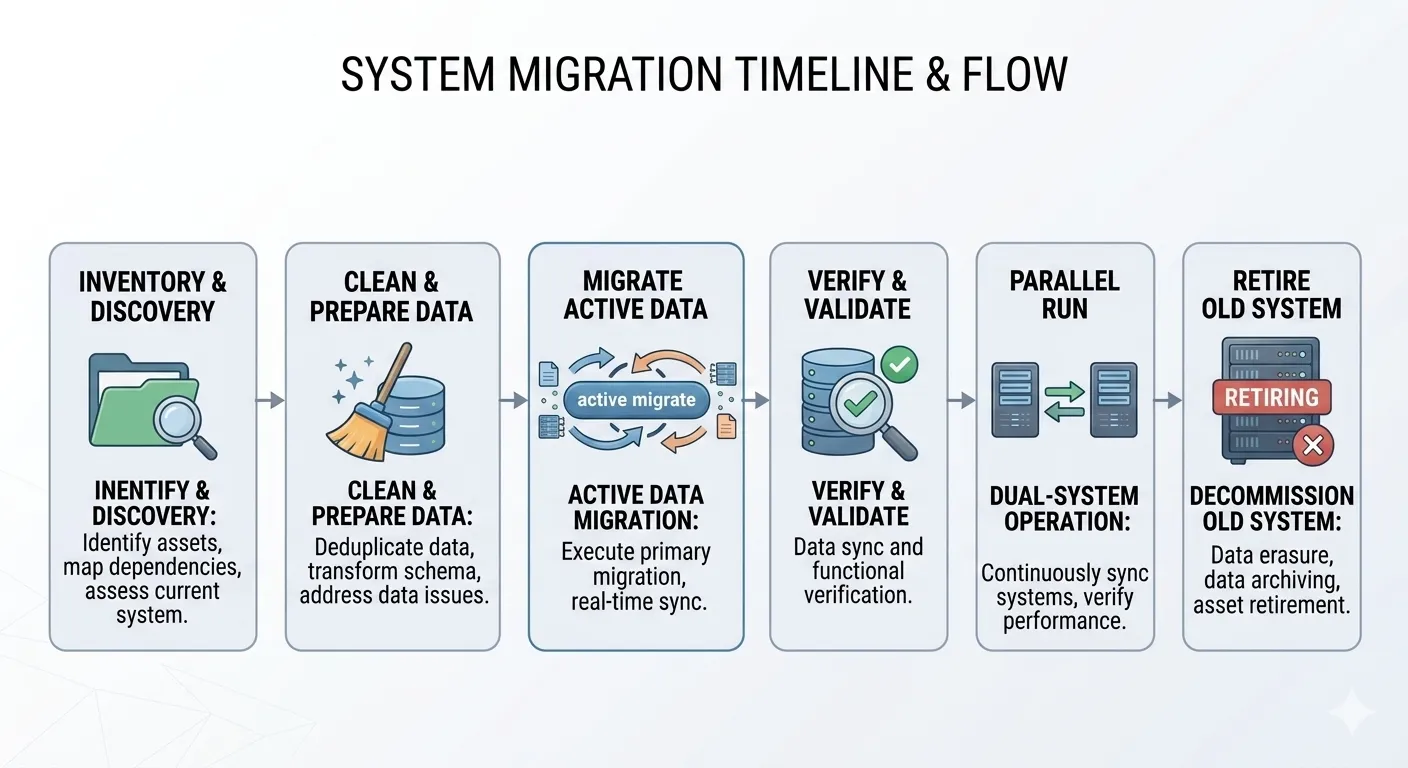 Migration workflow from spreadsheets and legacy tools to a cloud booking platform.