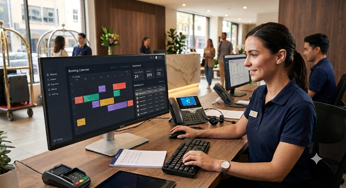 Modern venue booking software dashboard with calendar bookings, reservations, and scheduled events.