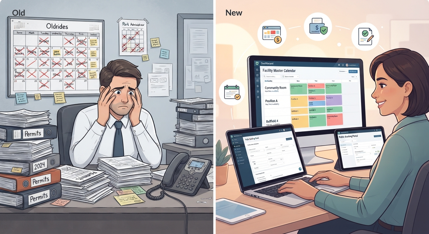 Old manual booking process vs new centralized reservation software workflow