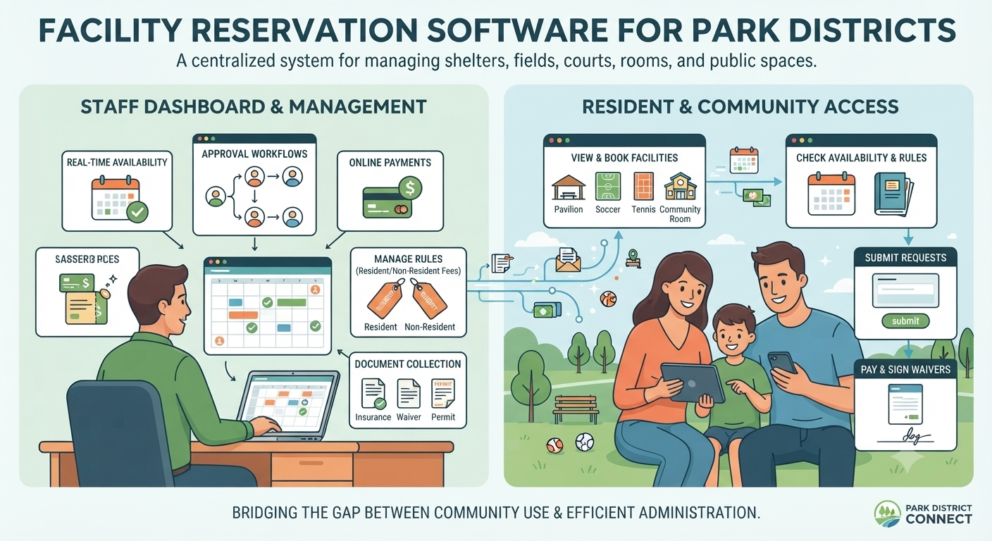 Facility reservation software capabilities for staff and resident workflows